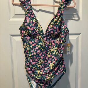 NWT Kona Sol Floral One Piece Swimsuit Size L